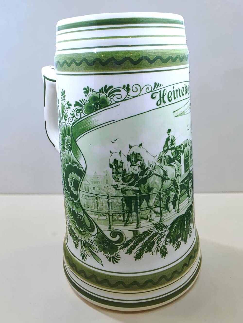 Holland Delft Green Floral Heineken Stein with Handle Vintage Large Stamped - Picture 2 of 15